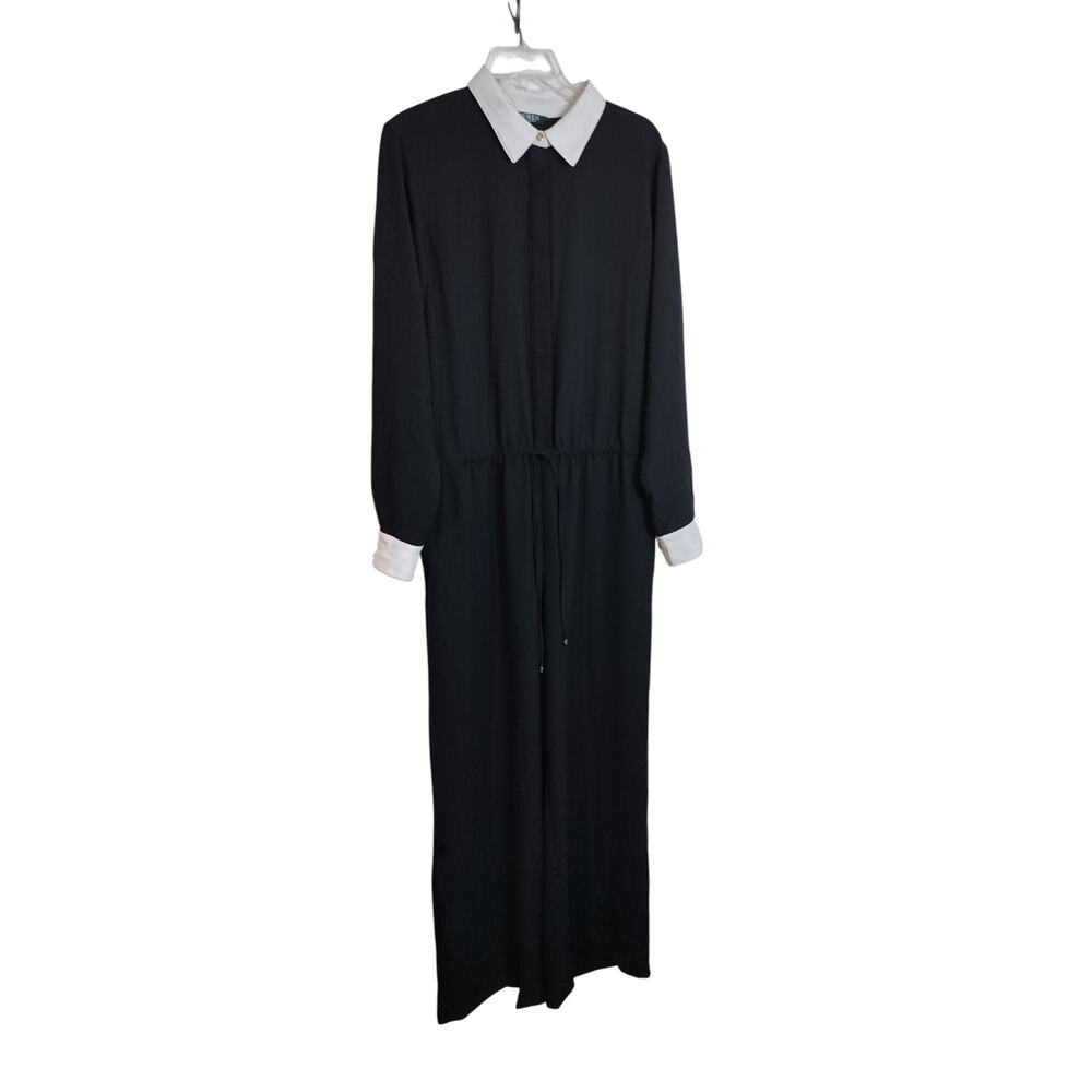 4252) Lauren Ralph Lauren Women Black Jumpsuit with White Accent Collar Size 14 - Picture 2 of 13